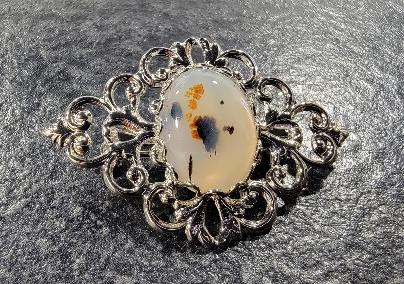 Hand Cut Agate Brooch